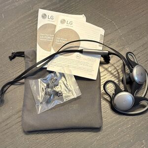 LG Silver and Black Wireless Earbuds